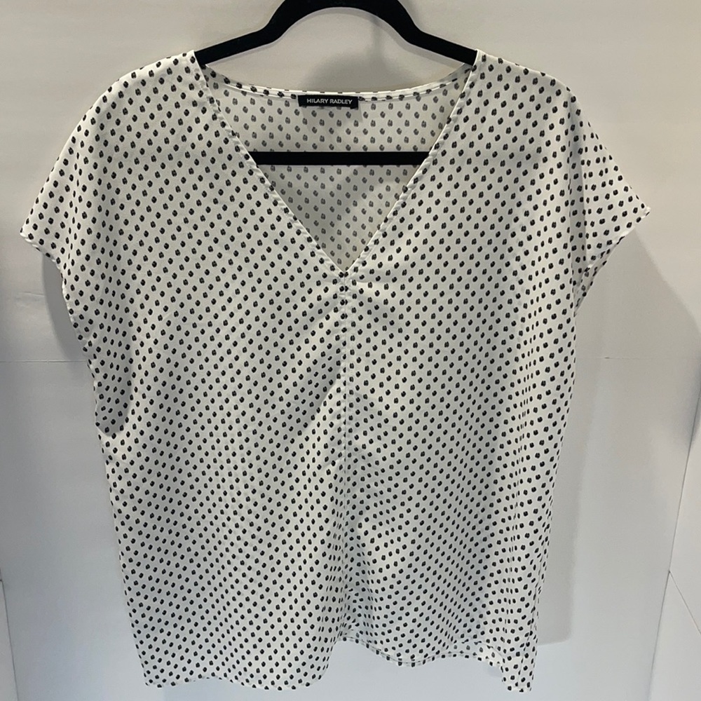 HILARY Radley Black & White V-Neck Blouse Size Medium